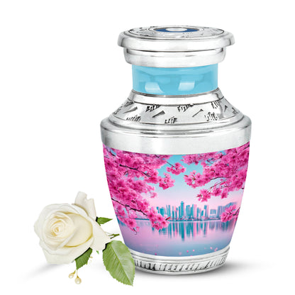 Personalized Teal Sovereign Cherry Blossom Cremation Urns for Human Ashes - Yatskia