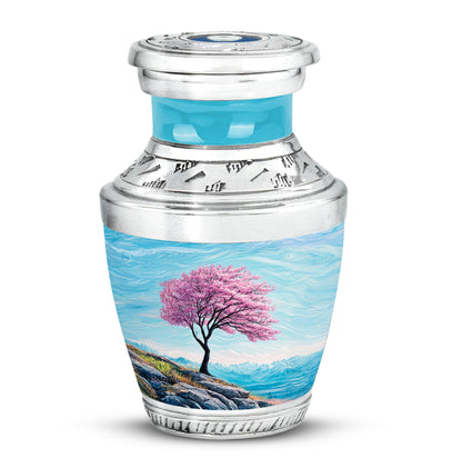 Inspiring Teal Cherry Blossom Embrace Urn for Human Ashes - 10-inch, 200 cu in - Yatskia
