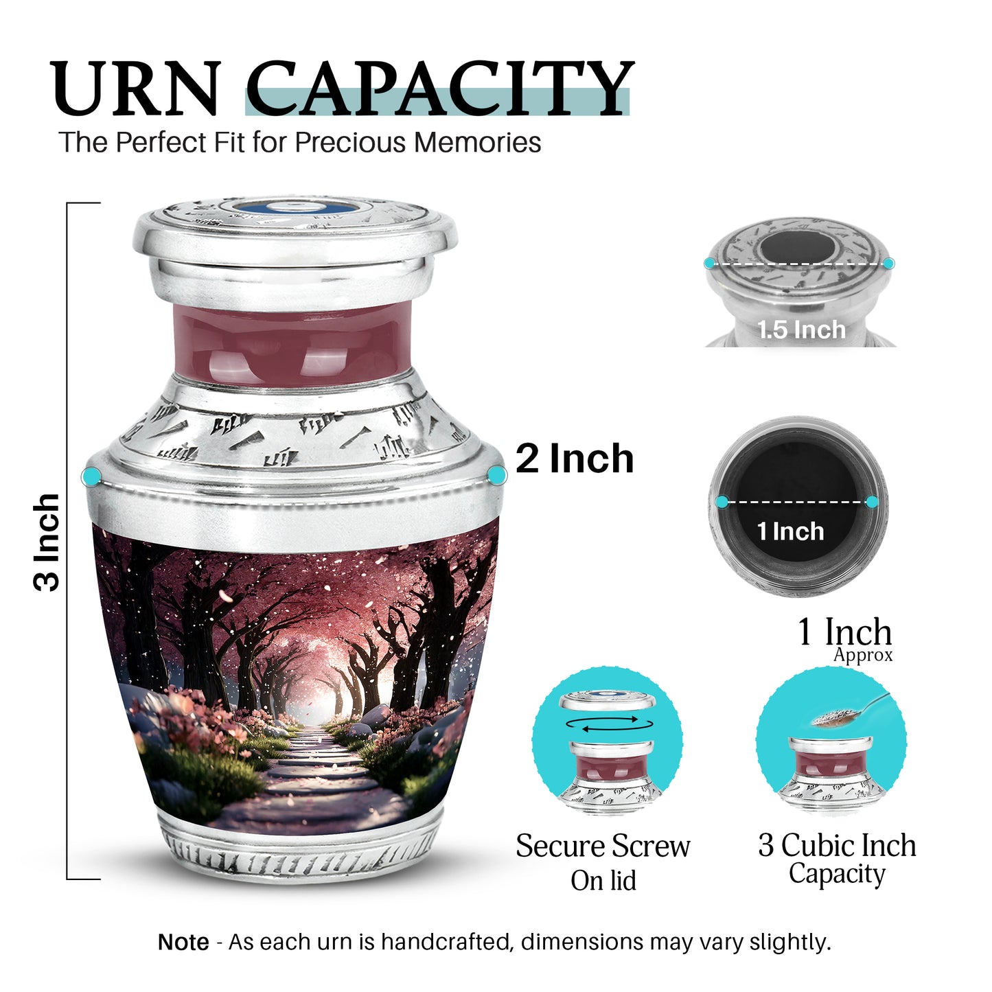 Deep Red Cherry Blossom Cremation Urn top-down view of secure threaded lid - contemporary cherry blossom design with modern artistic flair - mini keepsake memorial for portion of cremation ashes