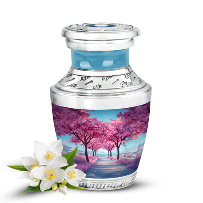 Stunning Blue Cherry Blossom Honor Urn for Human Ashes - 10-inch, 200 cu in - Yatskia