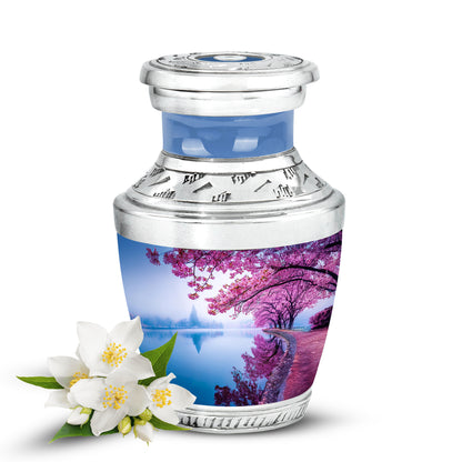 Blue Resounding Cherry Blossom Memorial Urn for Ashes - 10-inch, 200 cu in - Yatskia