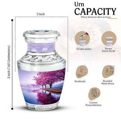 Snow White Cherry Blossom Cremation Urn top-down view of secure threaded lid - contemporary cherry blossom design with modern artistic flair - mini keepsake memorial for portion of cremation ashes