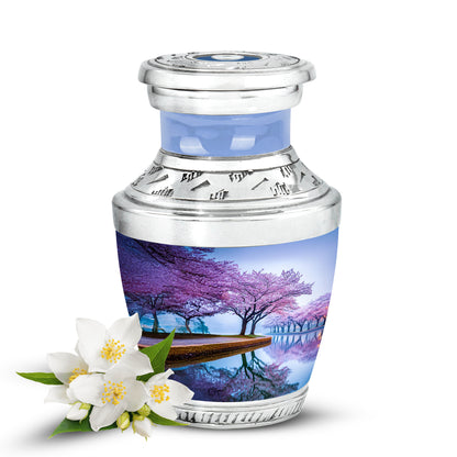 Remarkable Cherry Blossom Memorial Cremation Urns - Blue 10-inch, 200 cu in - Yatskia