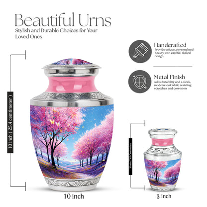 Misty Blue Cherry Blossom Cremation Urn top-down view of secure threaded lid - contemporary cherry blossom design with modern artistic flair - mini keepsake memorial for portion of cremation ashes