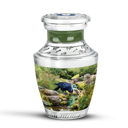 Illustrious Crow Memorial Cremation Urns - Green 10-inch, 200 cu in - Yatskia