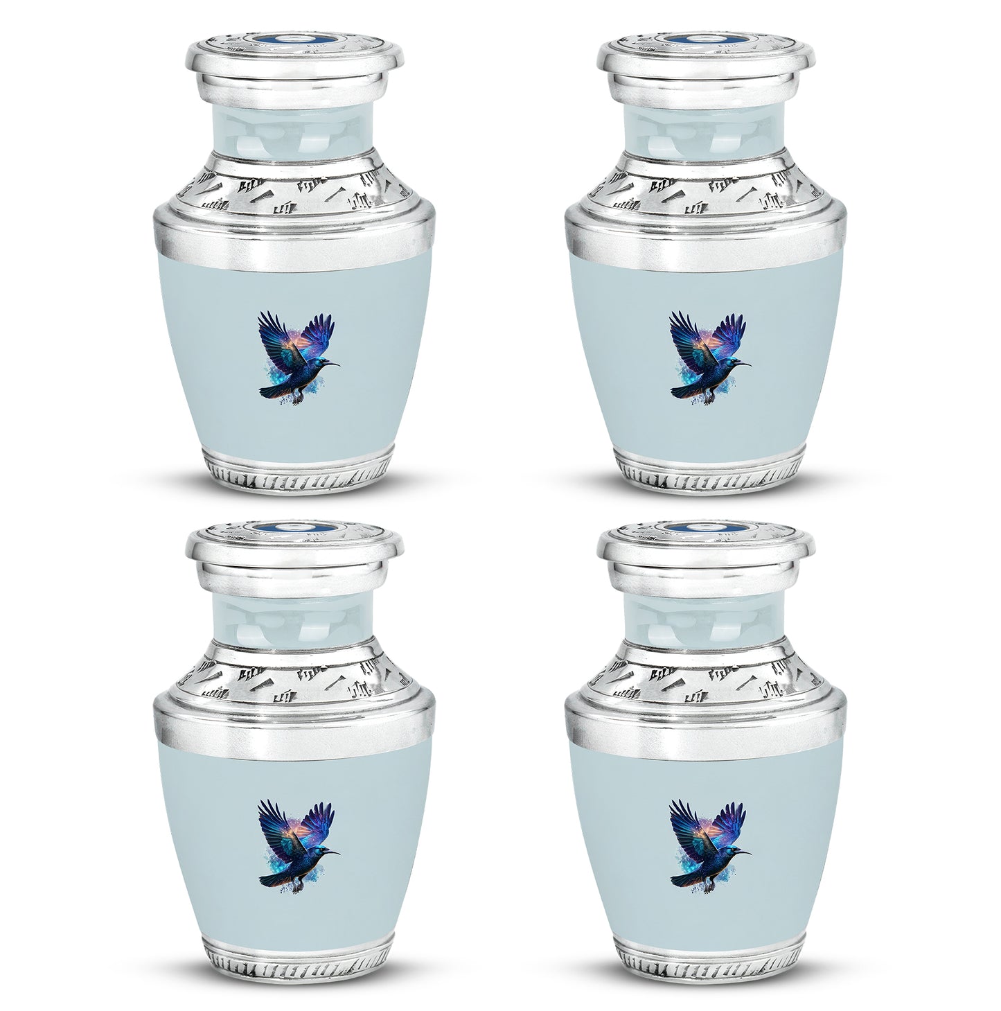 Sterling Silver Crow Cremation Urn back view with polished surface - contemporary crow design with modern artistic flair - 10 inch aluminum urn for cremated remains