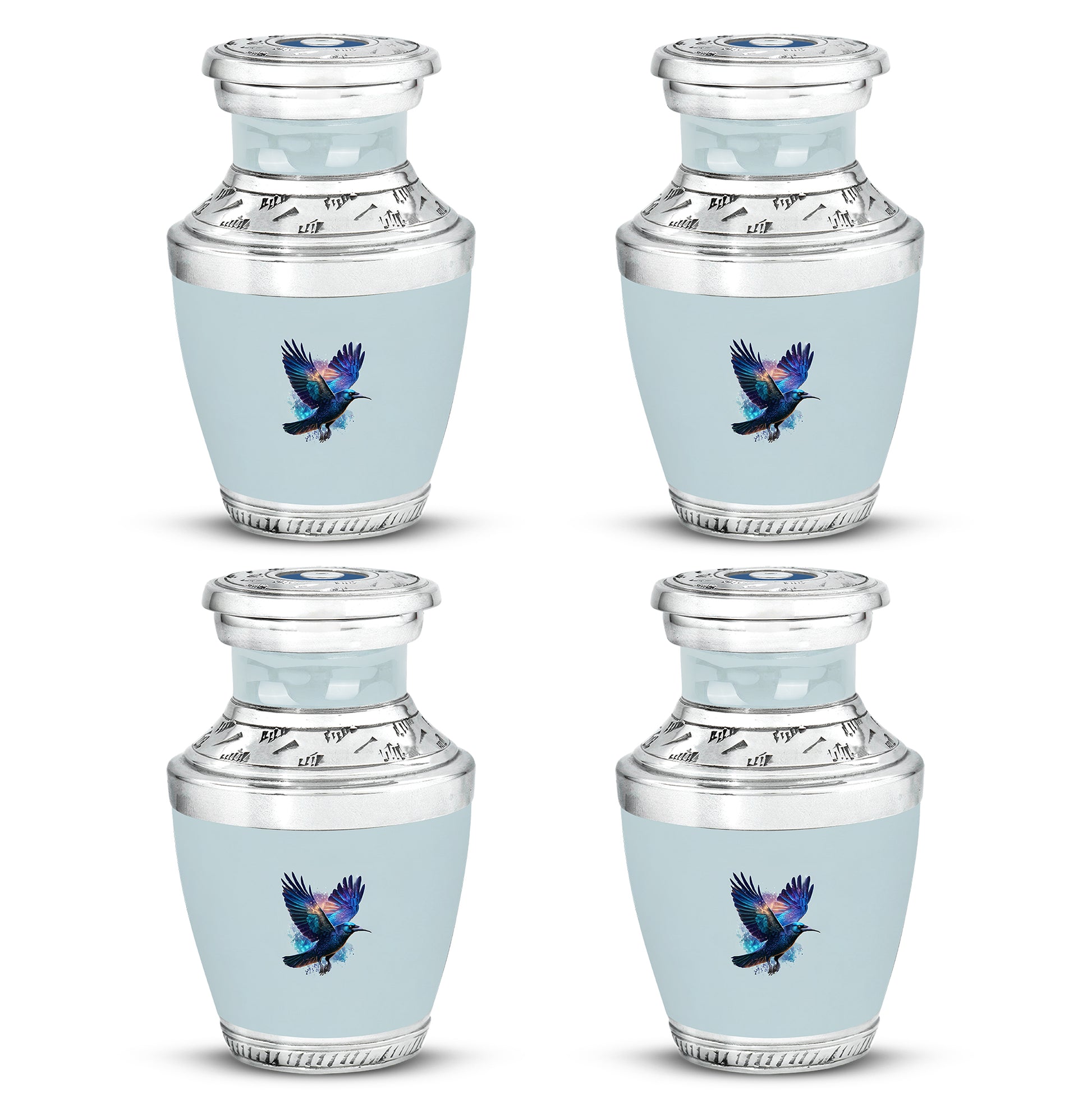 Sterling Silver Crow Cremation Urn back view with polished surface - contemporary crow design with modern artistic flair - 10 inch aluminum urn for cremated remains