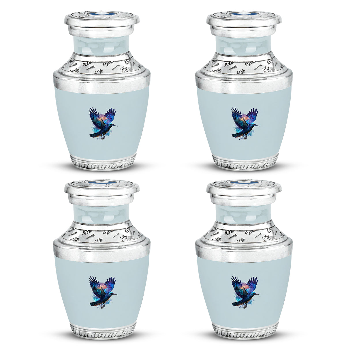 Sterling Silver Crow Cremation Urn back view with polished surface - contemporary crow design with modern artistic flair - 10 inch aluminum urn for cremated remains