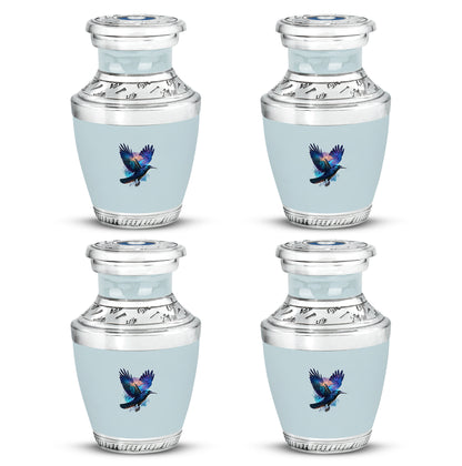 Sterling Silver Crow Cremation Urn back view with polished surface - contemporary crow design with modern artistic flair - 10 inch aluminum urn for cremated remains