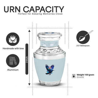 Platinum Silver Crow Cremation Urn top-down view of secure threaded lid - contemporary crow design with modern artistic flair - mini keepsake memorial for portion of cremation ashes