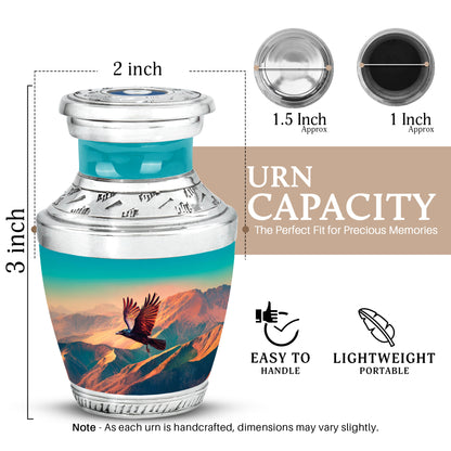 Jewel Teal Crow Cremation Urn top-down view of secure threaded lid - contemporary crow design with modern artistic flair - mini keepsake memorial for portion of cremation ashes
