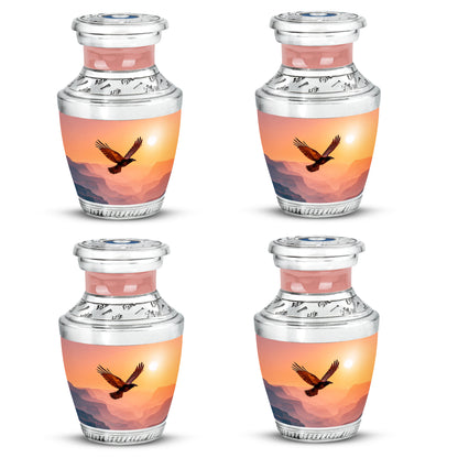 Deep Red Crow Cremation Urn back view with polished surface - contemporary crow design with modern artistic flair - 10 inch aluminum urn for cremated remains