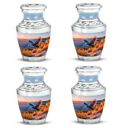 Steel Blue Crow Cremation Urn back view with polished surface - artistic crow interpretation with creative detail - 10 inch aluminum urn for cremated remains