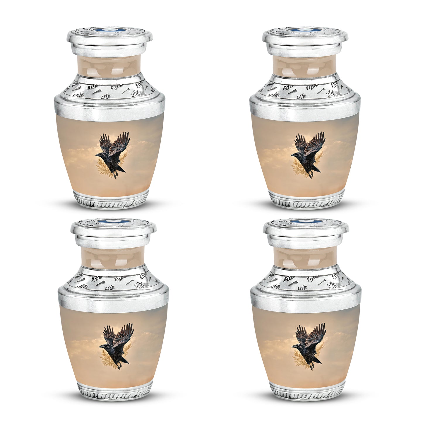 Antique Gold Crow Cremation Urn back view with polished surface - contemporary crow design with modern artistic flair - 10 inch aluminum urn for cremated remains