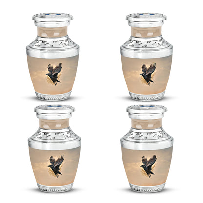 Antique Gold Crow Cremation Urn back view with polished surface - contemporary crow design with modern artistic flair - 10 inch aluminum urn for cremated remains