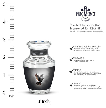 Ebony Crow Cremation Urn top-down view of secure threaded lid - contemporary crow design with modern artistic flair - mini keepsake memorial for portion of cremation ashes