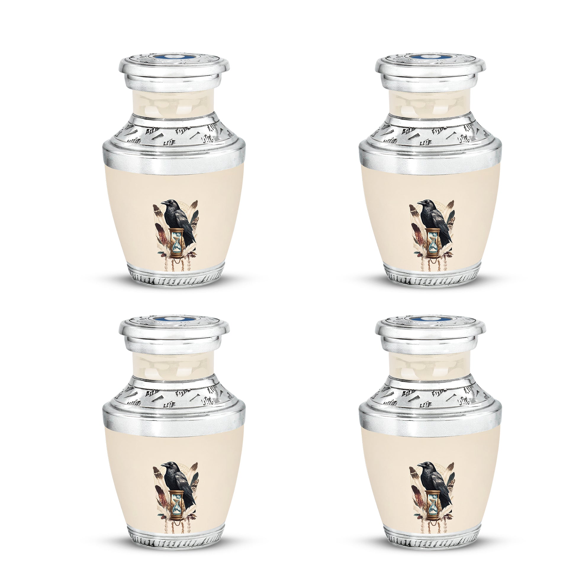 Alabaster White Crow Cremation Urn back view with polished surface - contemporary crow design with modern artistic flair - 10 inch aluminum urn for cremated remains