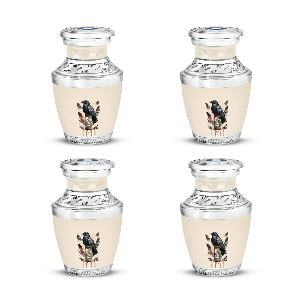Alabaster White Crow Cremation Urn back view with polished surface - contemporary crow design with modern artistic flair - 10 inch aluminum urn for cremated remains