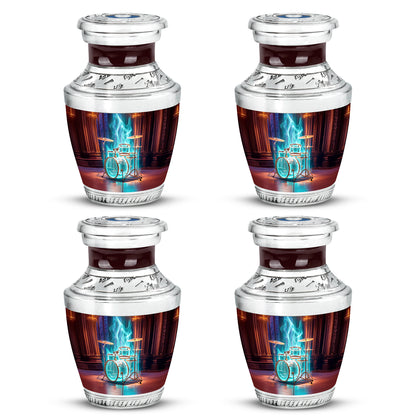 Wine Red Drums Cremation Urn back view with polished surface - contemporary drums design with modern artistic flair - 10 inch aluminum urn for cremated remains