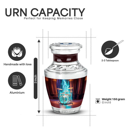 Wine Red Drums Cremation Urn top-down view of secure threaded lid - contemporary drums design with modern artistic flair - mini keepsake memorial for portion of cremation ashes