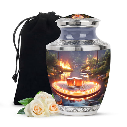 Storm Gray Drums Cremation Urn side profile showing urn shape - artistic drums interpretation with creative detail - full-size 10 inch 200 cubic inch adult cremation urn