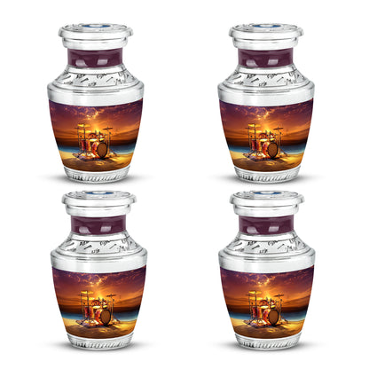 Petal Pink Drums Cremation Urn back view with polished surface - artistic drums interpretation with creative detail - 10 inch aluminum urn for cremated remains