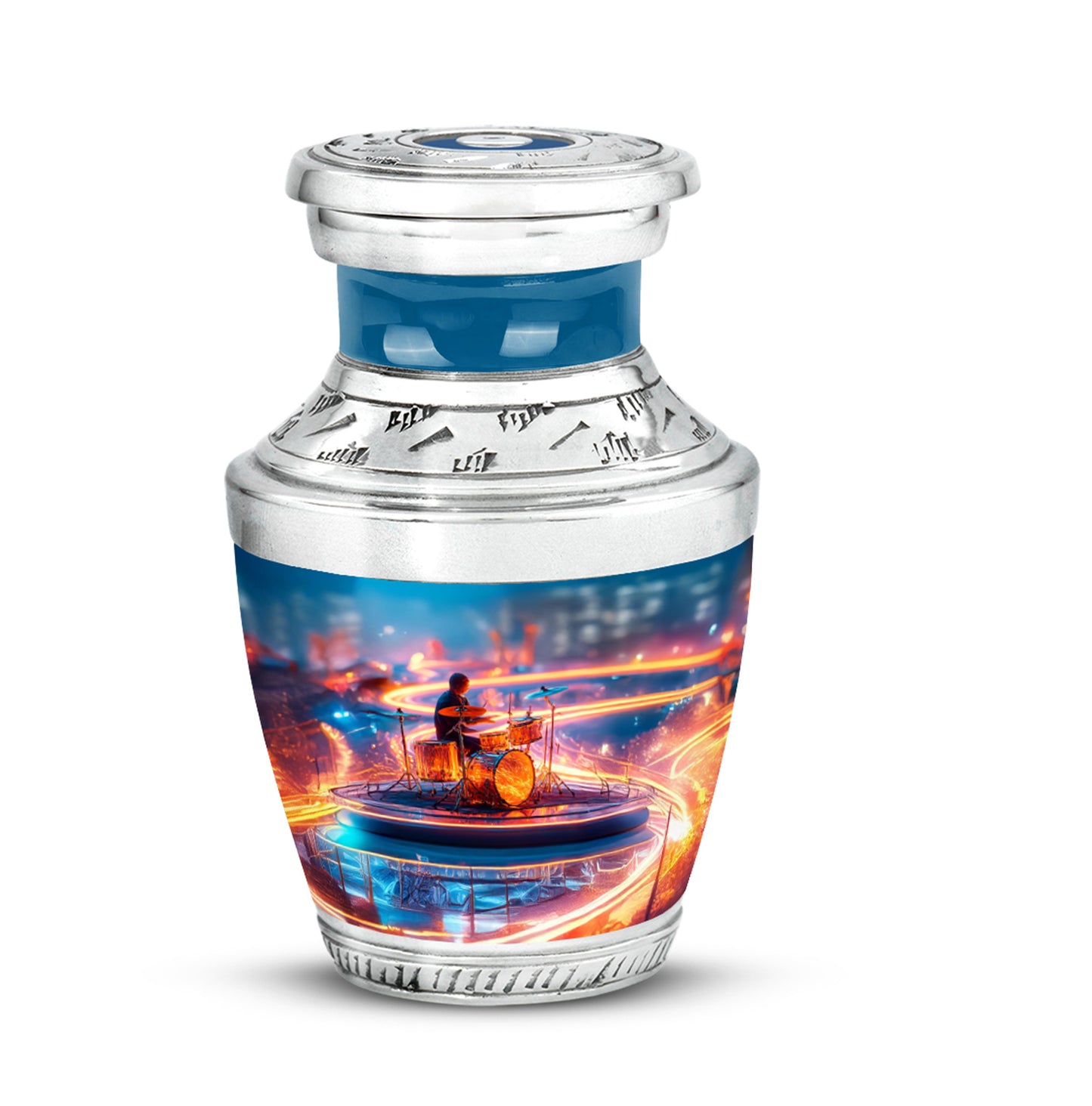 Personalized Blue Steadfast Drums Cremation Urns for Human Ashes - 10-inch, 200 cu in - Yatskia