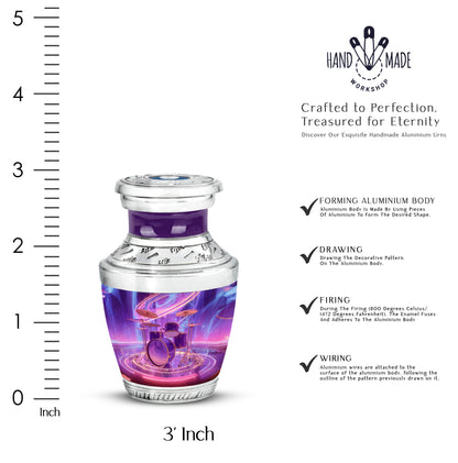 Orchid Purple Drums Cremation Urn top-down view of secure threaded lid - contemporary drums design with modern artistic flair - mini keepsake memorial for portion of cremation ashes