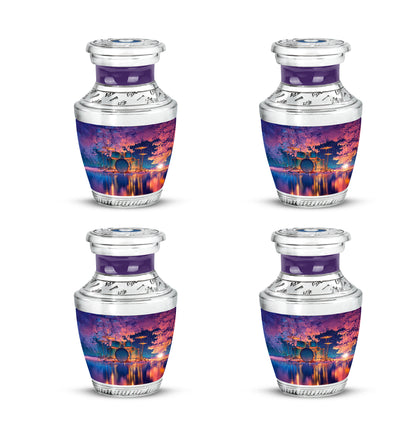 Twilight Blue Drums Cremation Urn back view with polished surface - artistic drums interpretation with creative detail - 10 inch aluminum urn for cremated remains