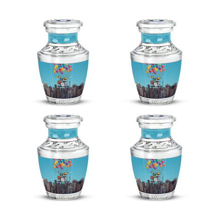 Navy Blue Drums Cremation Urn back view with polished surface - contemporary drums design with modern artistic flair - 10 inch aluminum urn for cremated remains