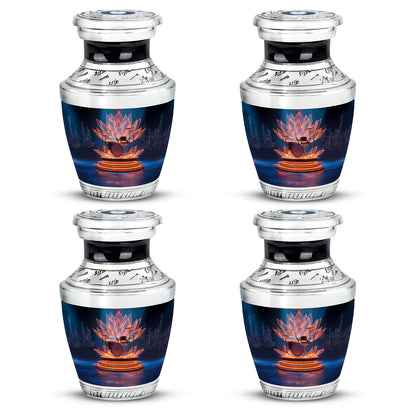 Pastel Blue Drums Cremation Urn back view with polished surface - modern art-inspired drums motif on sleek aluminum - 10 inch aluminum urn for cremated remains