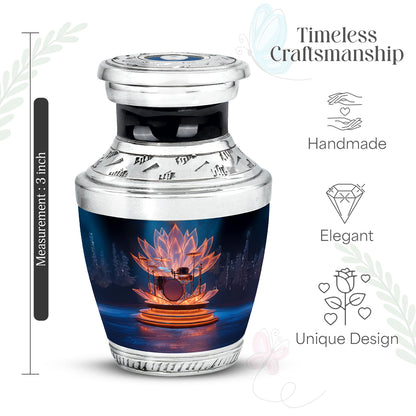 Royal Blue Drums Cremation Urn top-down view of secure threaded lid - artistic drums interpretation with creative detail - mini keepsake memorial for portion of cremation ashes