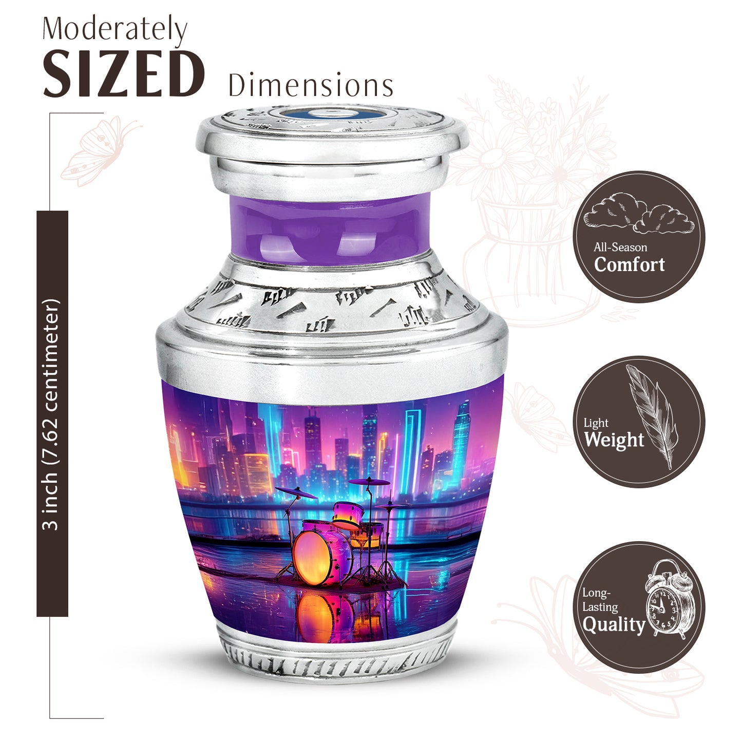 Azure Drums Cremation Urn top-down view of secure threaded lid - contemporary drums design with modern artistic flair - mini keepsake memorial for portion of cremation ashes