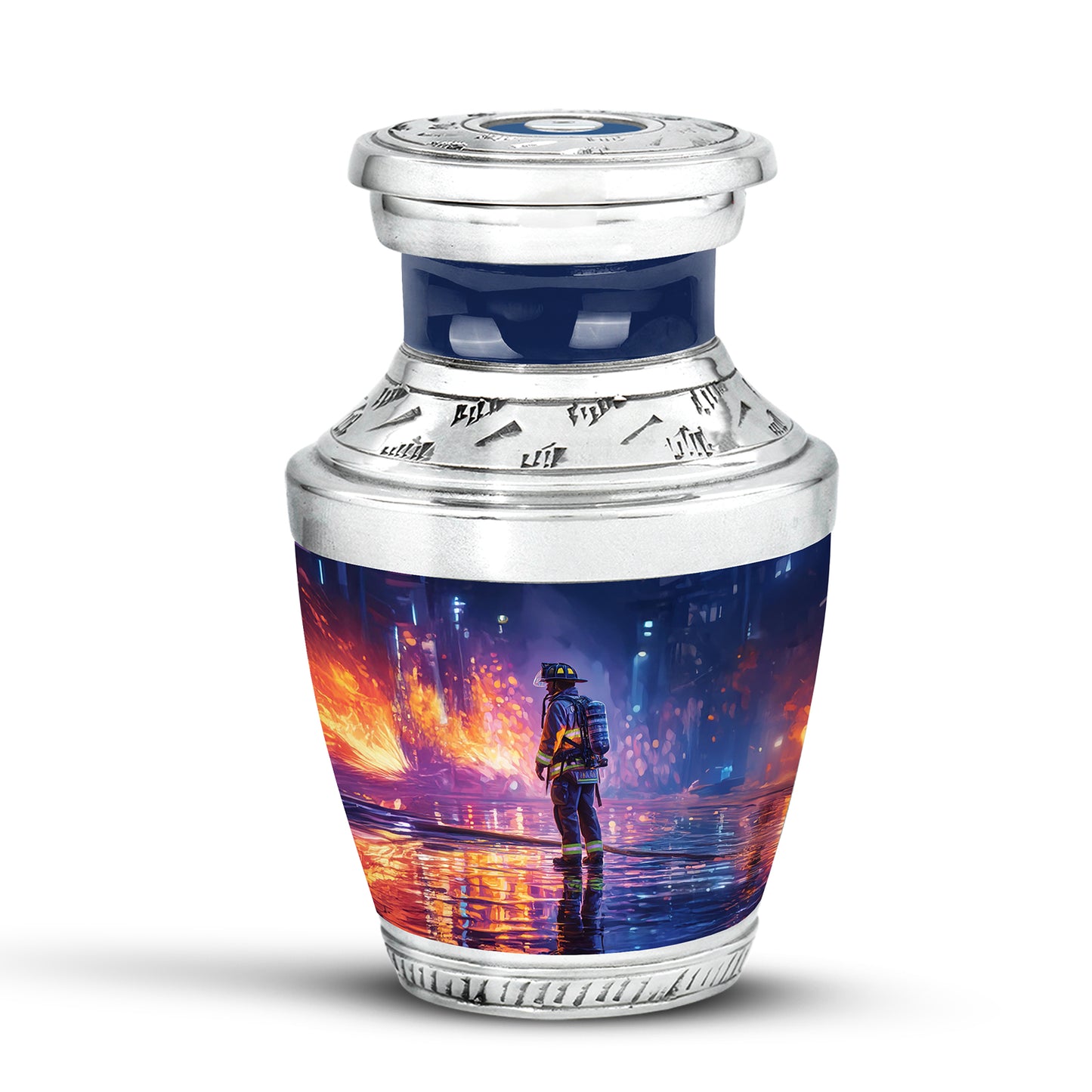 Blue Venerable Firefighter Cremation Urns for Human Ashes - 10-inch, 200 cu in - Yatskia