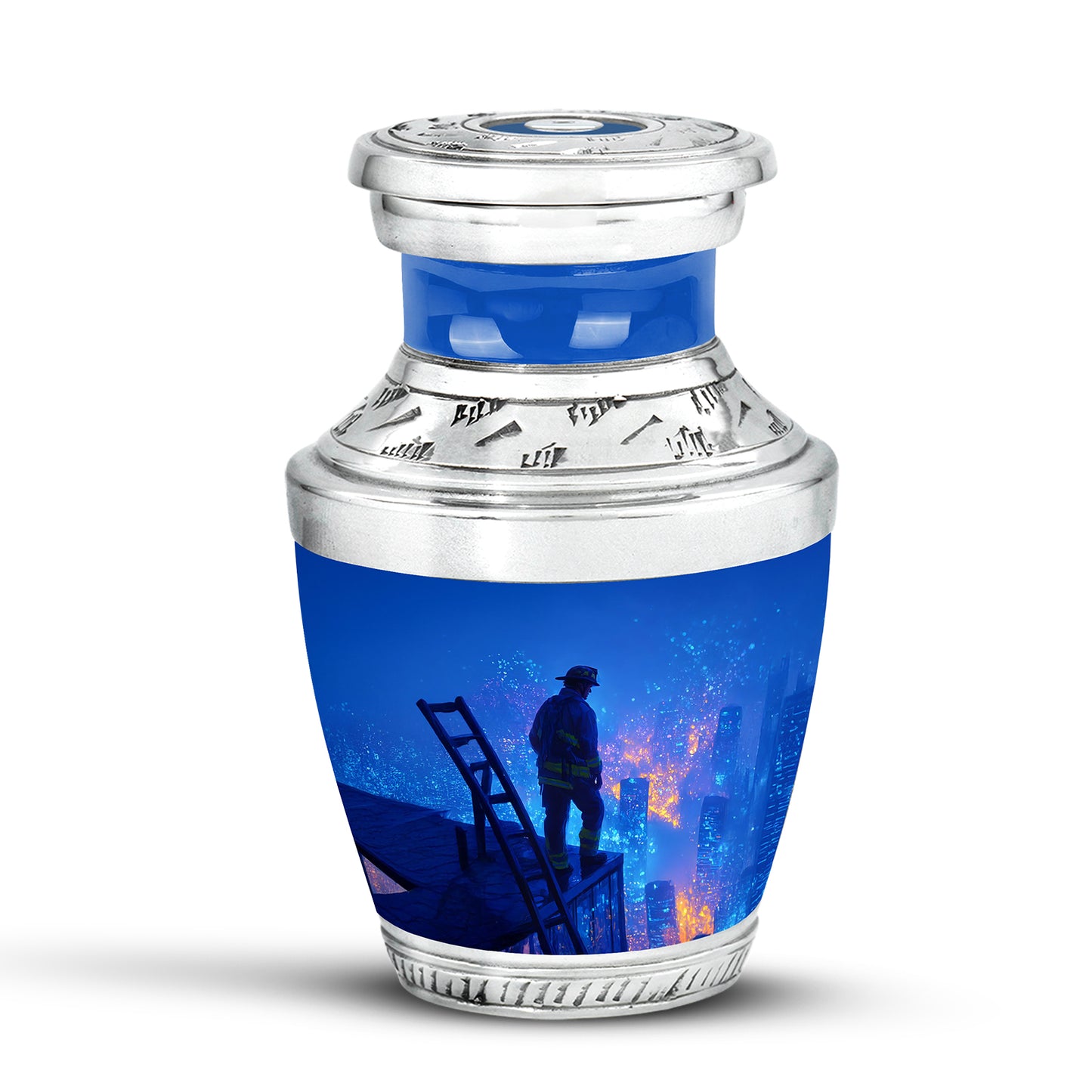 Blue Firefighter Cremation Urns - Enduring Reflection 10-inch, 200 cu in - Yatskia