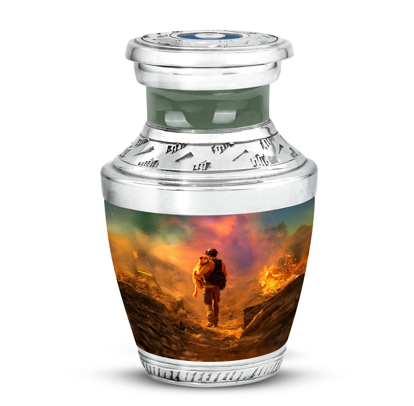 Gold Beloved Firefighter Cremation Urns for Human Ashes - 10-inch, 200 cu in - Yatskia