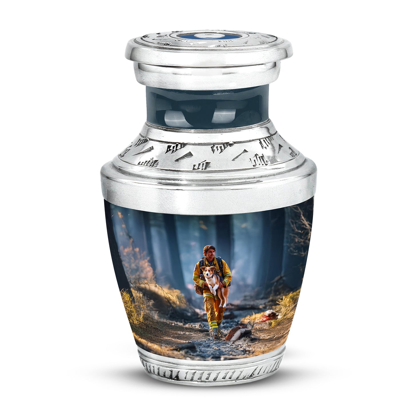 Personalized Firefighter Cremation Urns - Eminent Blue 10-inch, 200 cu in - Yatskia