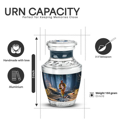 Sky Blue Firefighter Cremation Urn top-down view of secure threaded lid - contemporary firefighter design with modern artistic flair - mini keepsake memorial for portion of cremation ashes