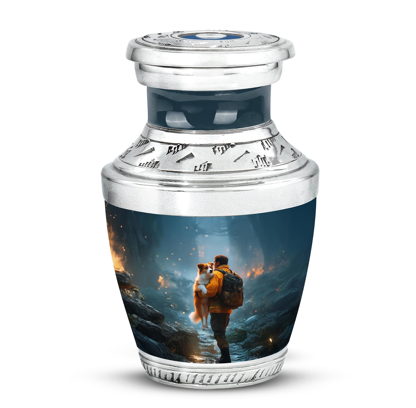 Blue Treasured Firefighter Cremation Urns for Human Ashes - 10-inch, 200 cu in - Yatskia