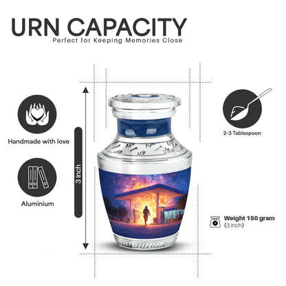 Navy Blue Firefighter Cremation Urn top-down view of secure threaded lid - contemporary firefighter design with modern artistic flair - mini keepsake memorial for portion of cremation ashes