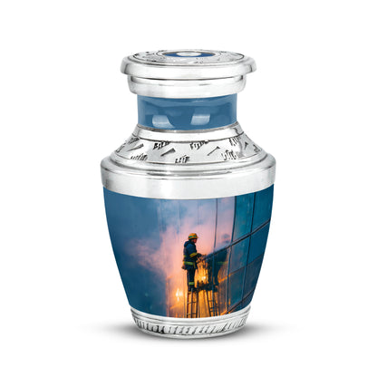 Personalized Blue Revered Firefighter Cremation Urns for Human Ashes - 10-inch, 200 cu in - Yatskia