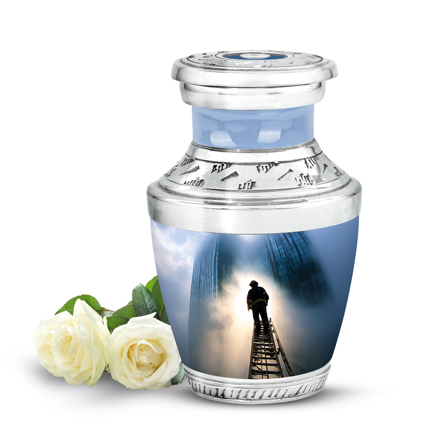 Personalized Firefighter Cremation Urns - Wondrous Blue 10-inch, 200 cu in - Yatskia