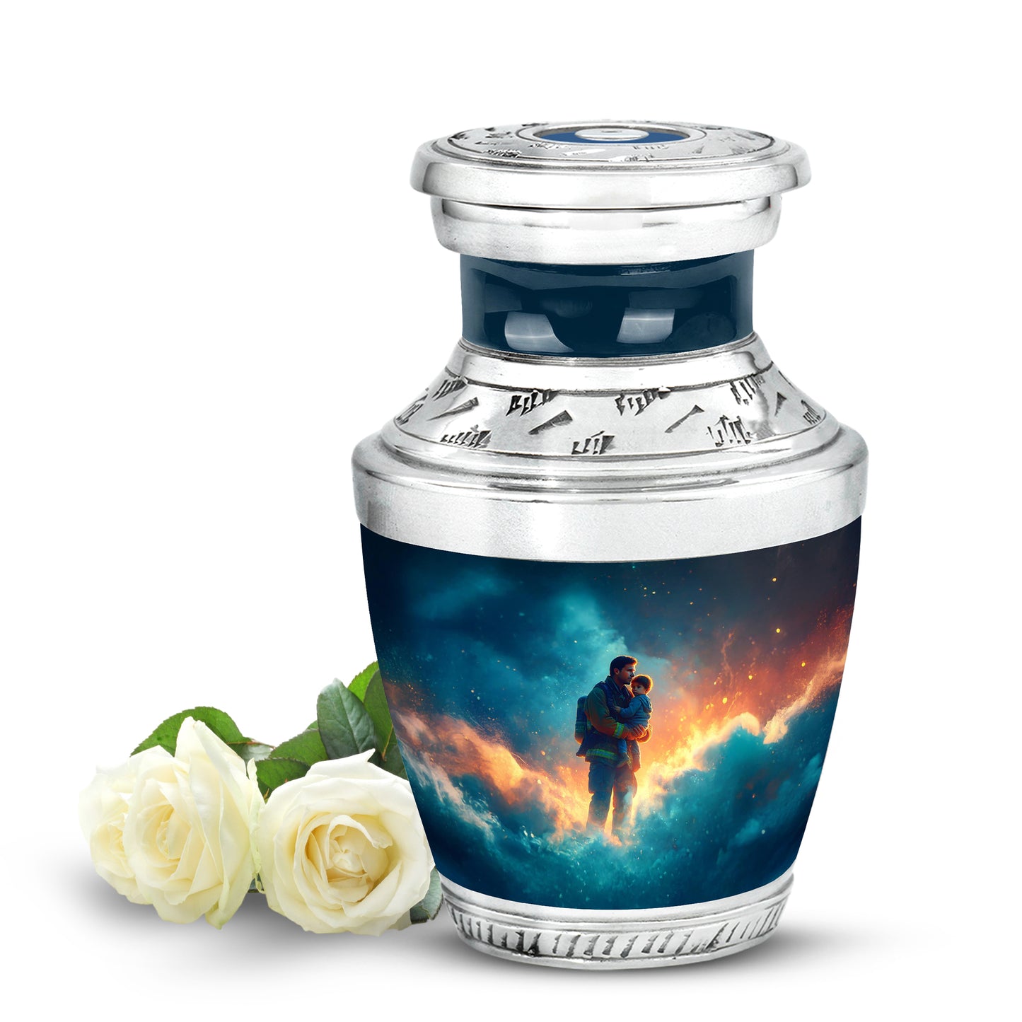 Graceful Blue Firefighter Keepsake Urn for Human Ashes - 10-inch, 200 cu in - Yatskia