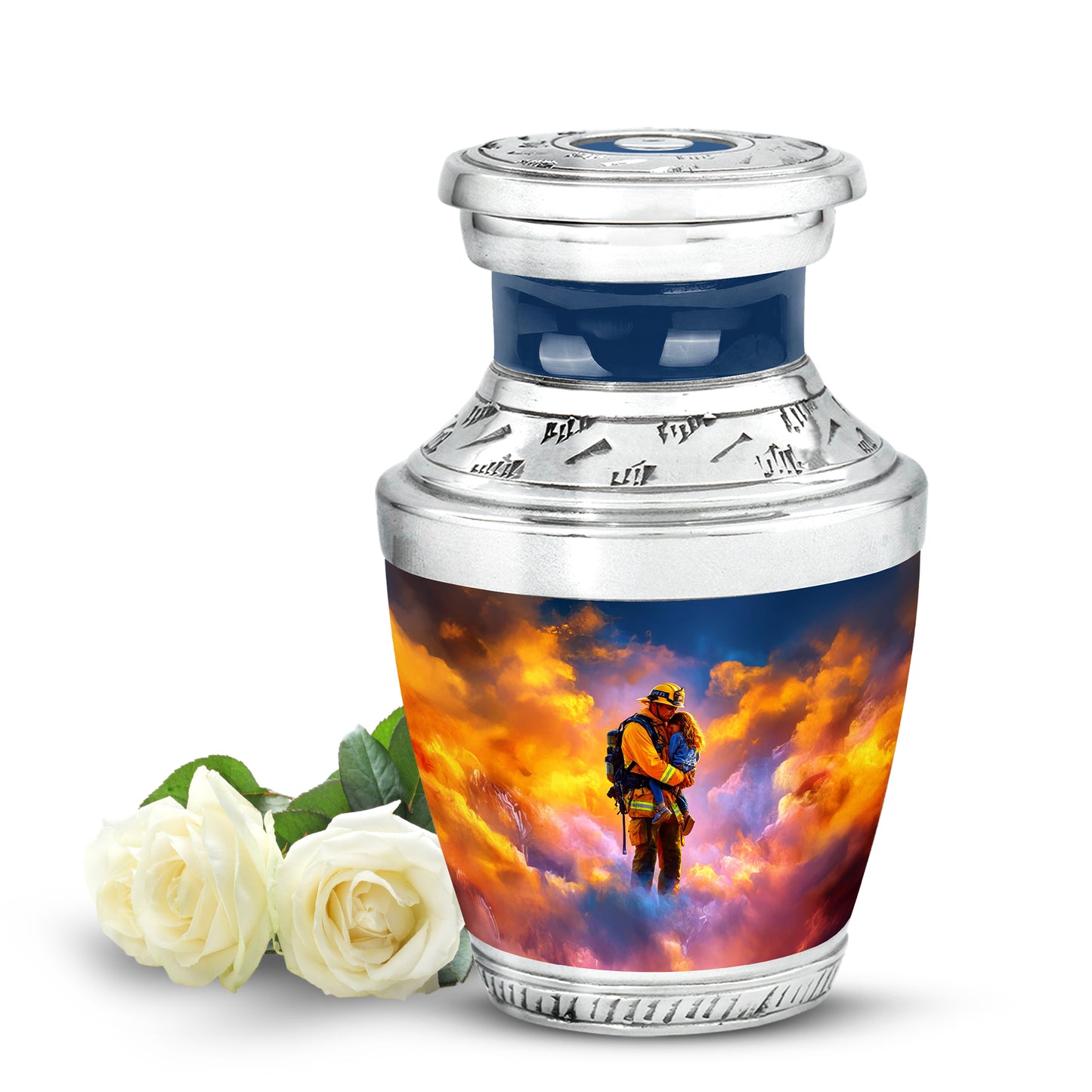 Blue Firefighter Cremation Urns - Opulent Solace 10-inch, 200 cu in - Yatskia