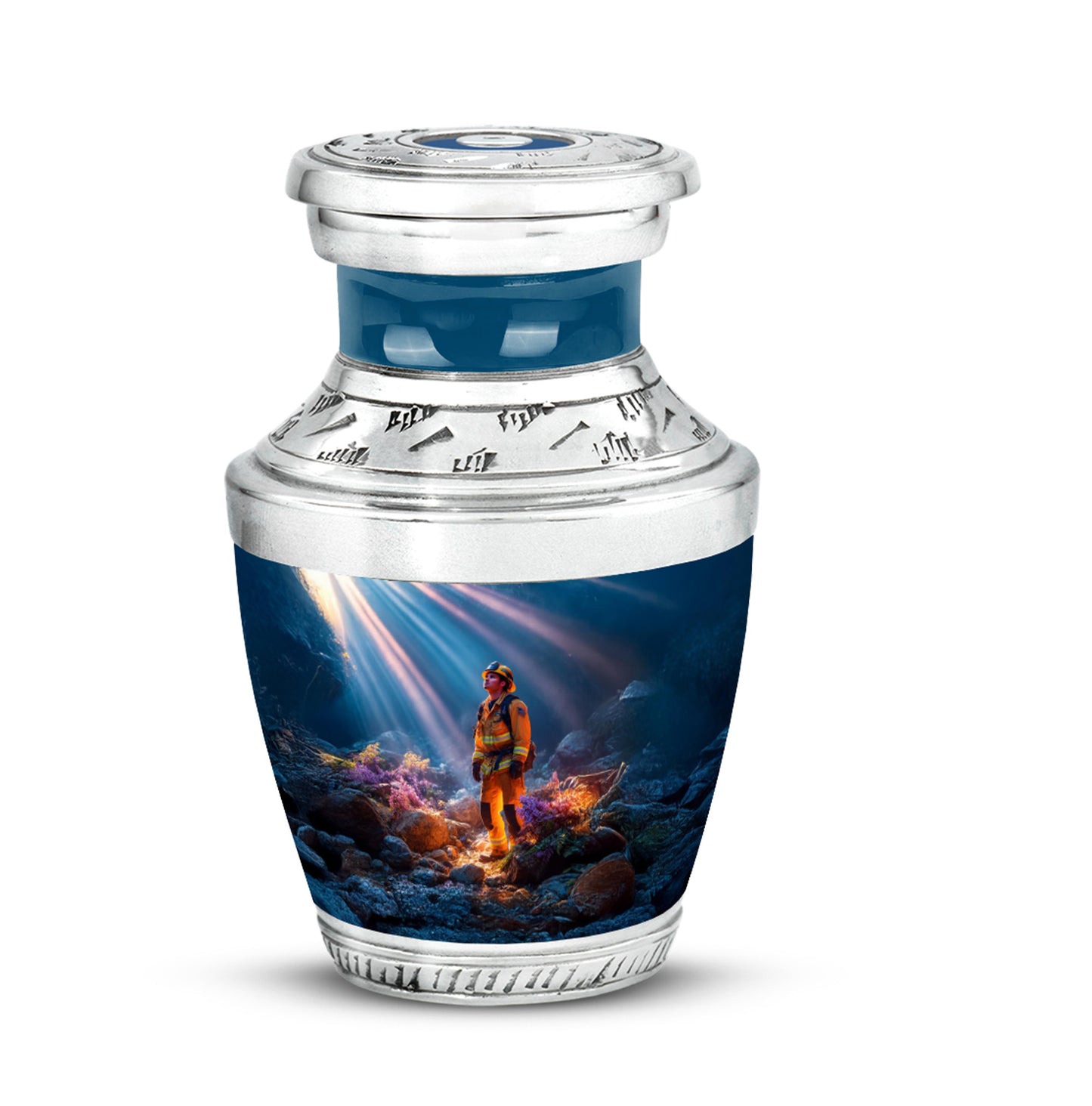 Blue Stately Firefighter Cremation Urns for Human Ashes - 10-inch, 200 cu in - Yatskia