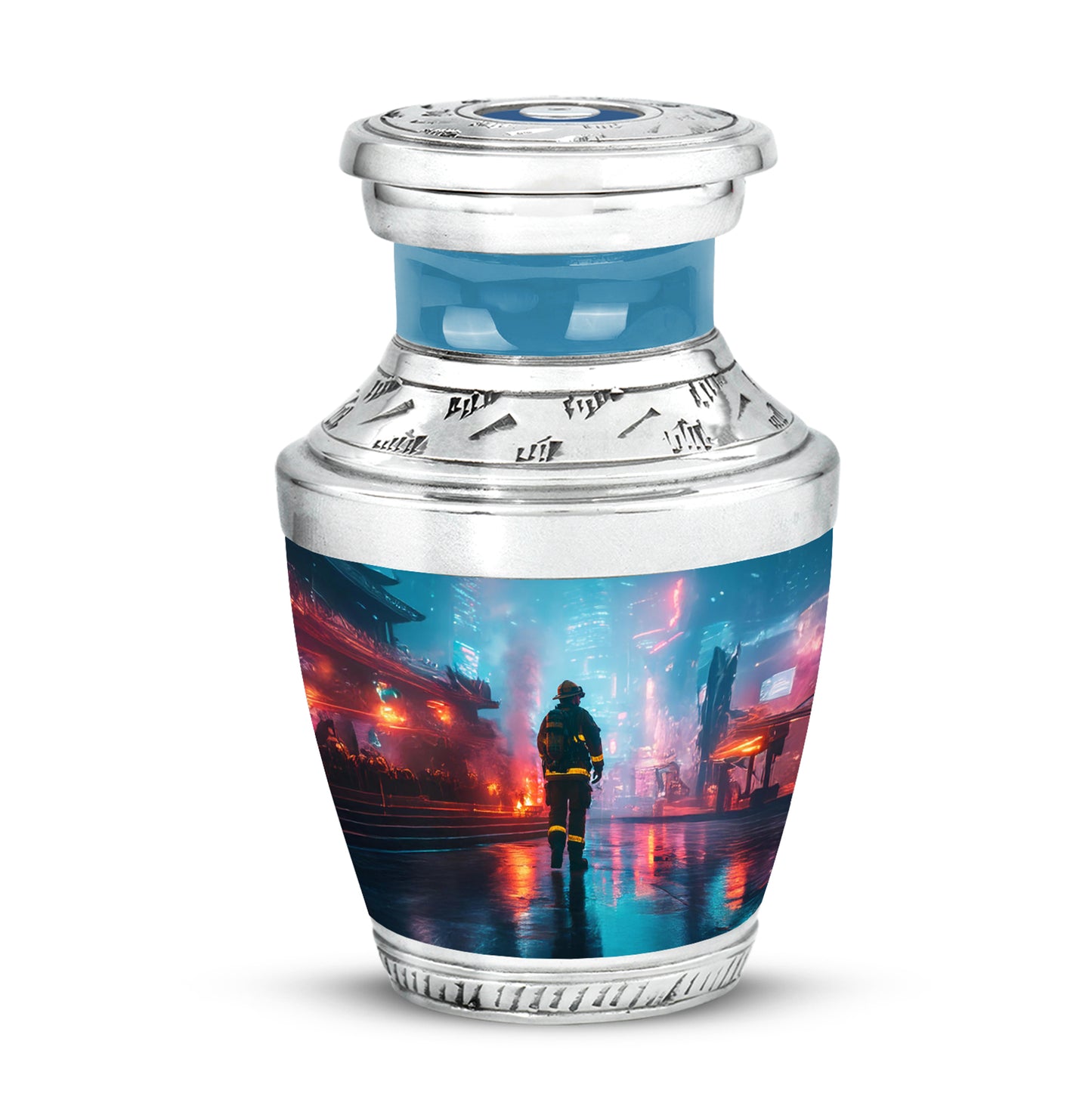 Hallowed Firefighter Cremation Urns for Human Ashes - Blue 10-inch - Yatskia