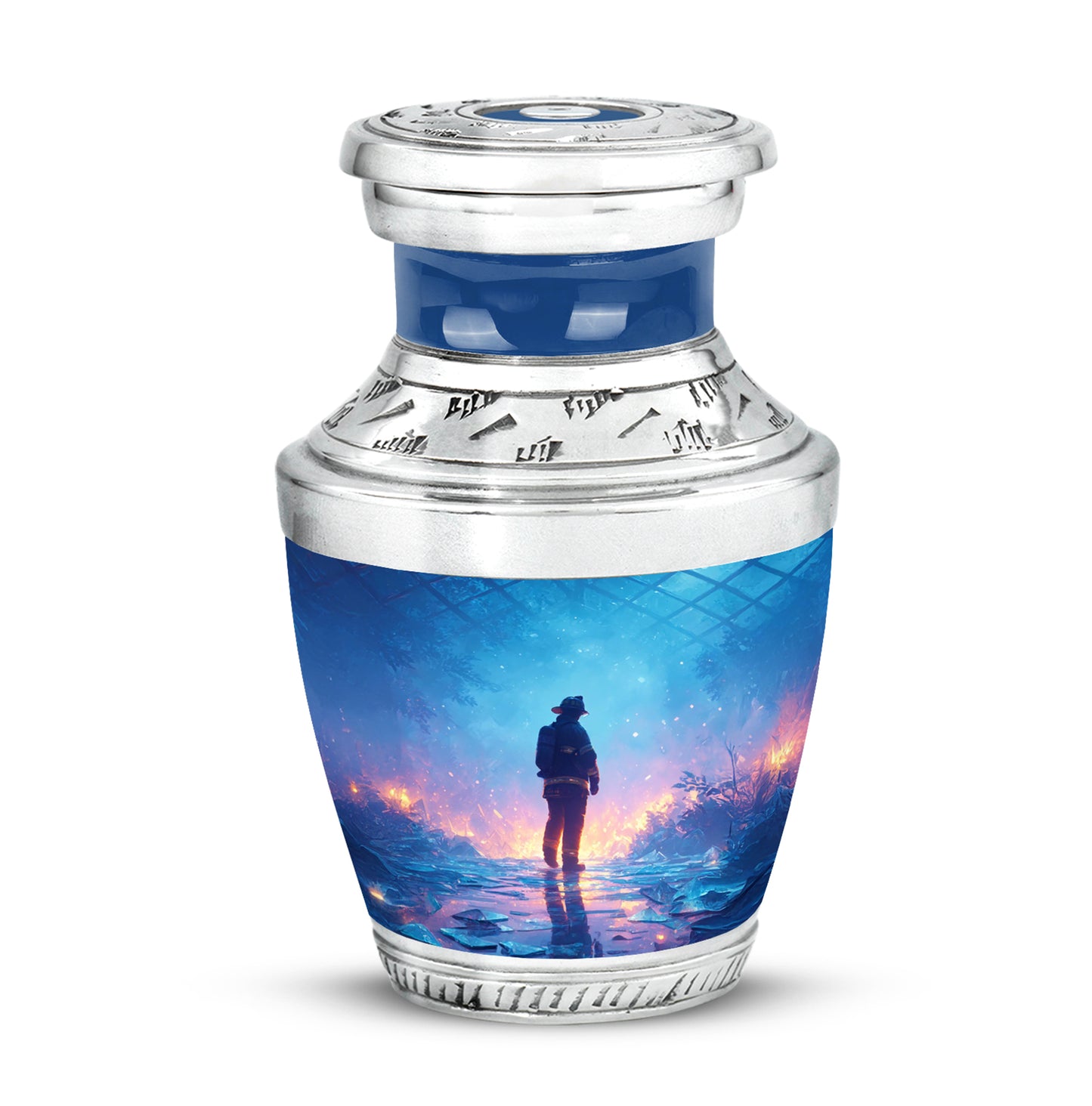 Blue Firefighter Passage Cremation Urns for Human Ashes - 10-inch, 200 cu in - Yatskia