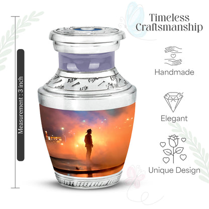 Pastel Pink Firefighter Cremation Urn top-down view of secure threaded lid - contemporary firefighter design with modern artistic flair - mini keepsake memorial for portion of cremation ashes