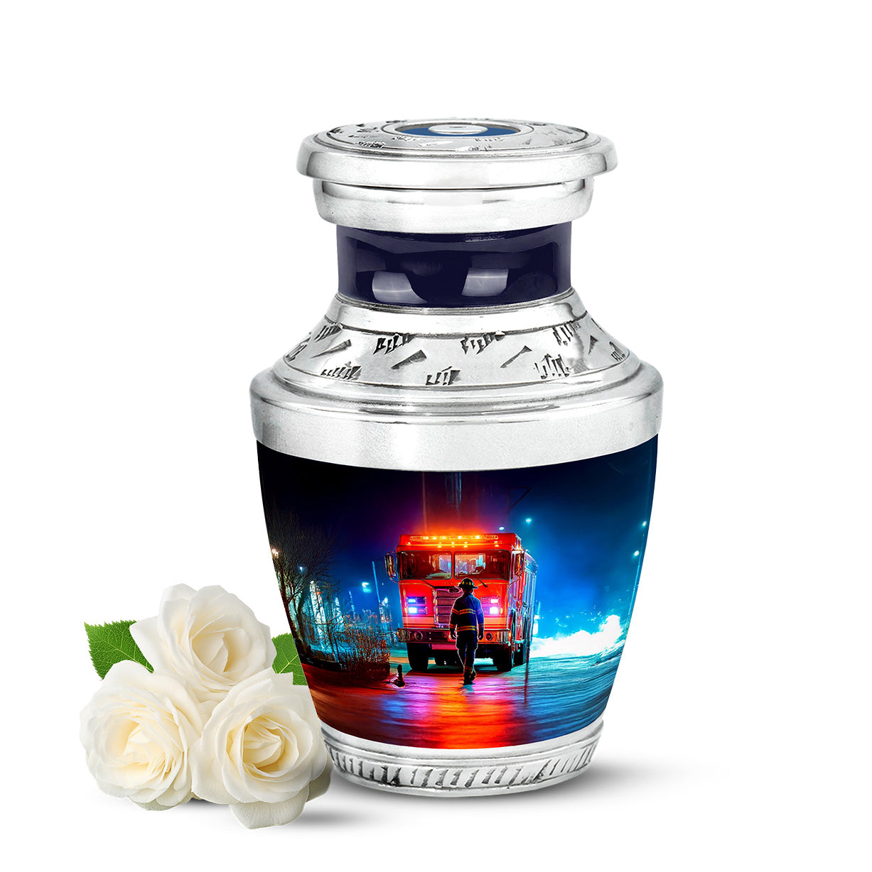 Personalized Refined Firefighter Cremation Urns - Black 10-inch, 200 cu in - Yatskia