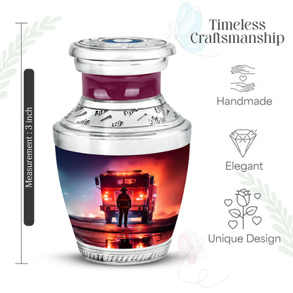 Majestic Purple Firefighter Cremation Urn top-down view of secure threaded lid - contemporary firefighter design with modern artistic flair - mini keepsake memorial for portion of cremation ashes